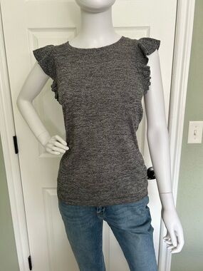LOFT Heathered Gray Ruffle Sleeve Knit
